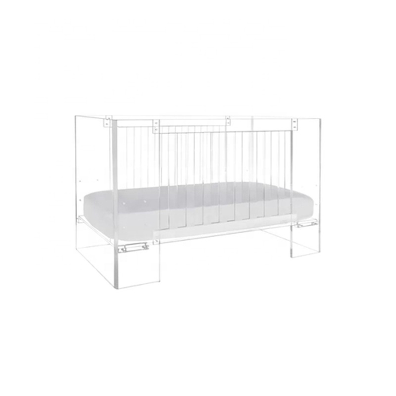 Transparent Acrylic Furniture Crib Newborn BB Bed Living Room With 3 Heights Adjustable Guardrail Anti-fall Fence Crib