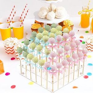 Acrylic Cake Pop Display Stand, 56 Hole Clear 3 Tier Square Lollipop Holder, Ideal for Weddings Baby Showers Birthday Party