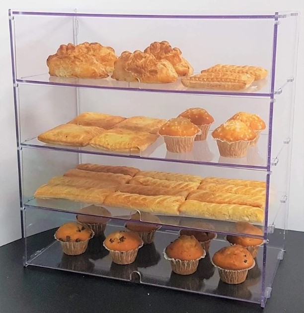 Four Shelf Bakery Display Case for Bread Donuts Pastries Bagels