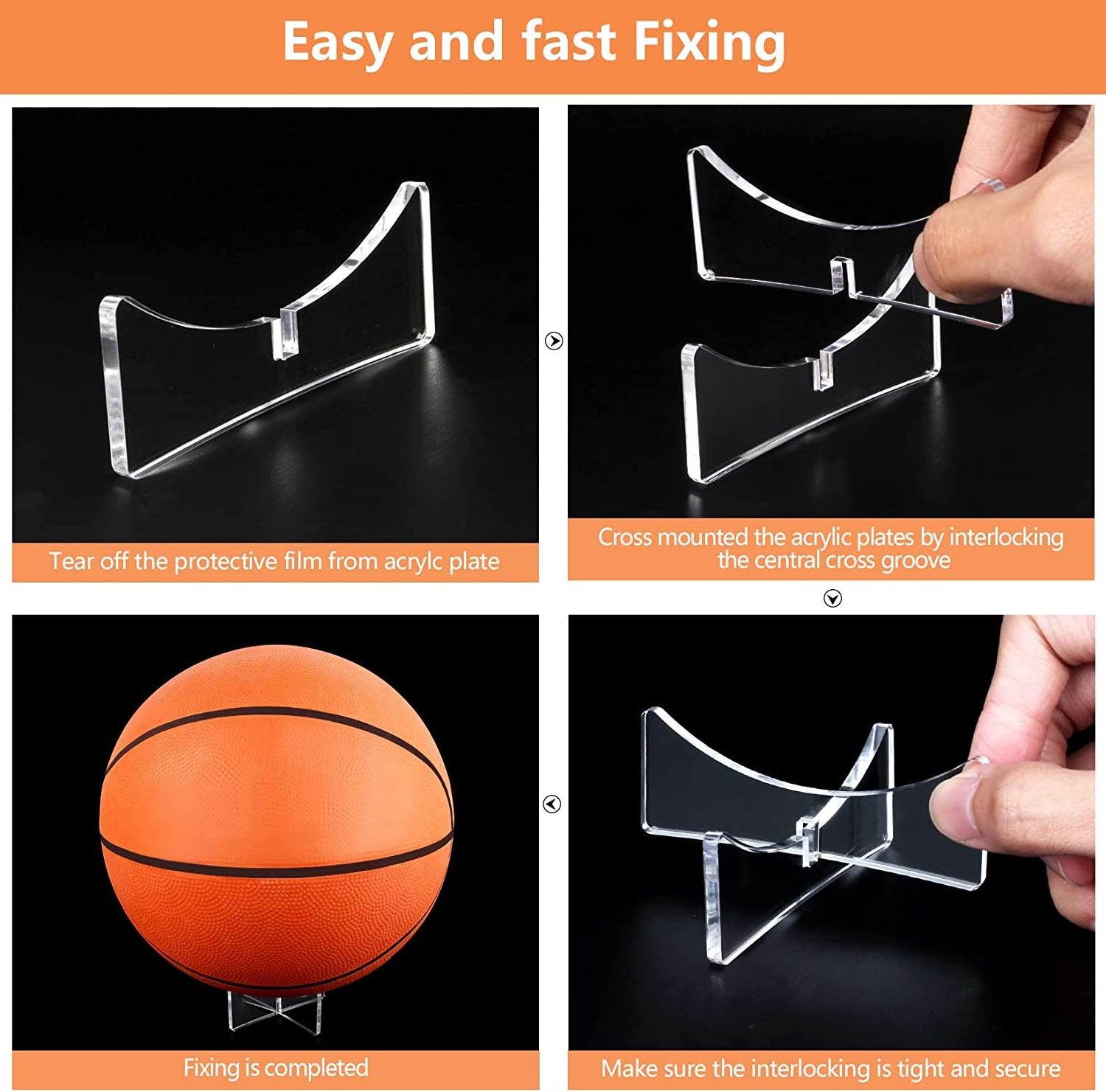 2 Pack Clear Acrylic Ball Display Holder Sports Ball Storage Rack Memorabilia Display Case for Basketball Football Collection