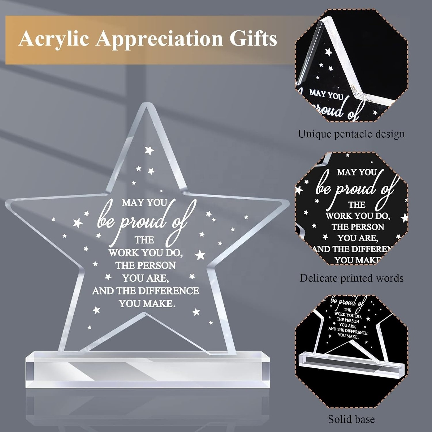 Acrylic Thank You Trophy Employee Appreciation Awards Coworkers Trophy Plaque Prizes Adults Double-Duty Display Rack Paperweight