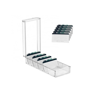 Acrylic Business Card Organizer Box with with magnet lids and 6 Dividers Holds 600 Cards A-Z Tabs Recipe Note Card Holder