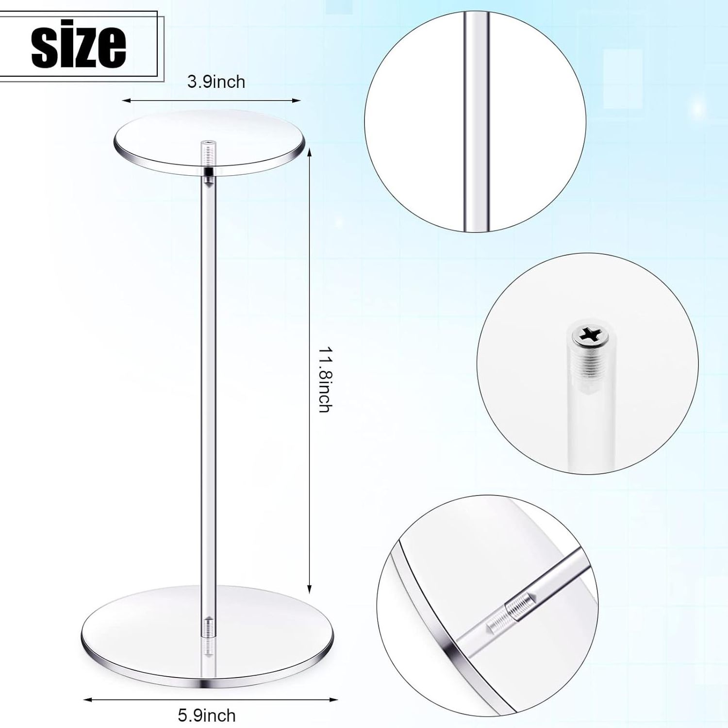 4 Sets 12 Inch round Acrylic Hat Stand Clear Pedestal Display Rack for Wig Baseball Hat Watch Jewelry-Square Risers Stand