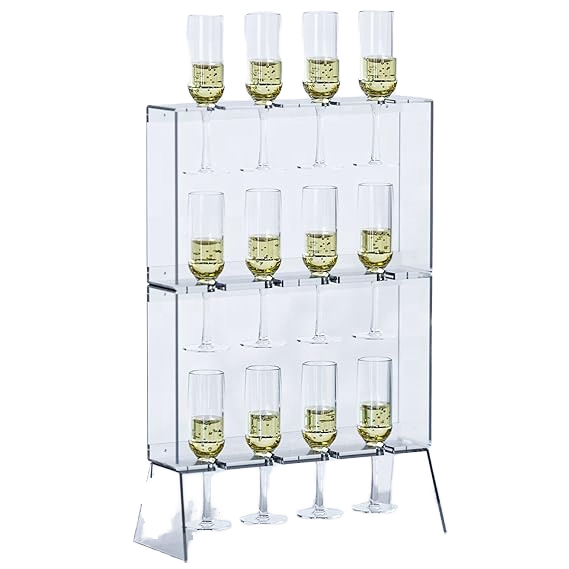 12 Glassware Wall-Mount Stemware Hanging Drink Tower Shelf  for Party Solid Acrylic Wine Glass Rack Floor Standing 12 Glassware