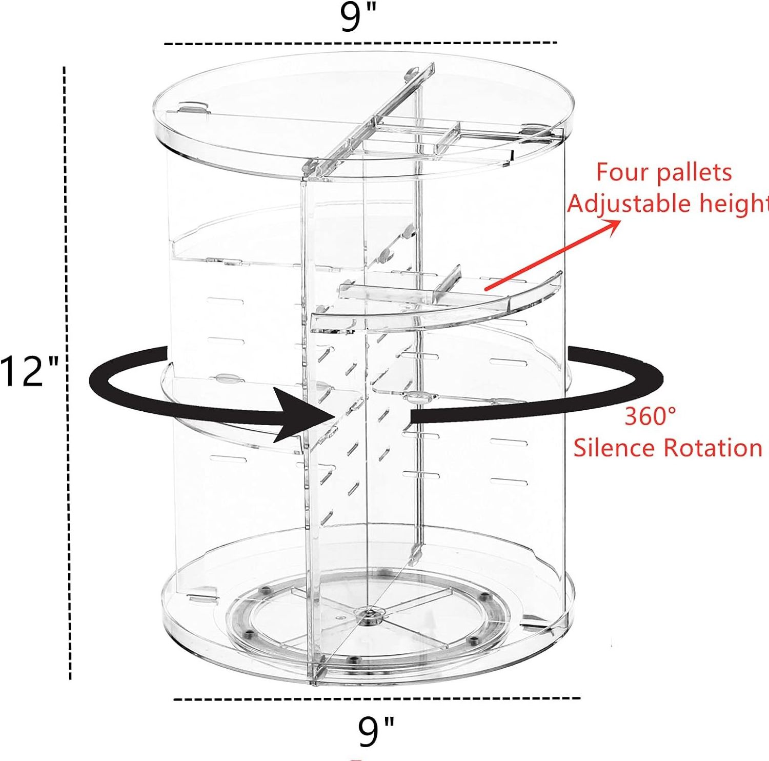 4-Tier Adjustable Acrylic Makeup Organizer 360 Degree Rotating Cosmetic Storage Cases and Display Holders for Bathroom Clear