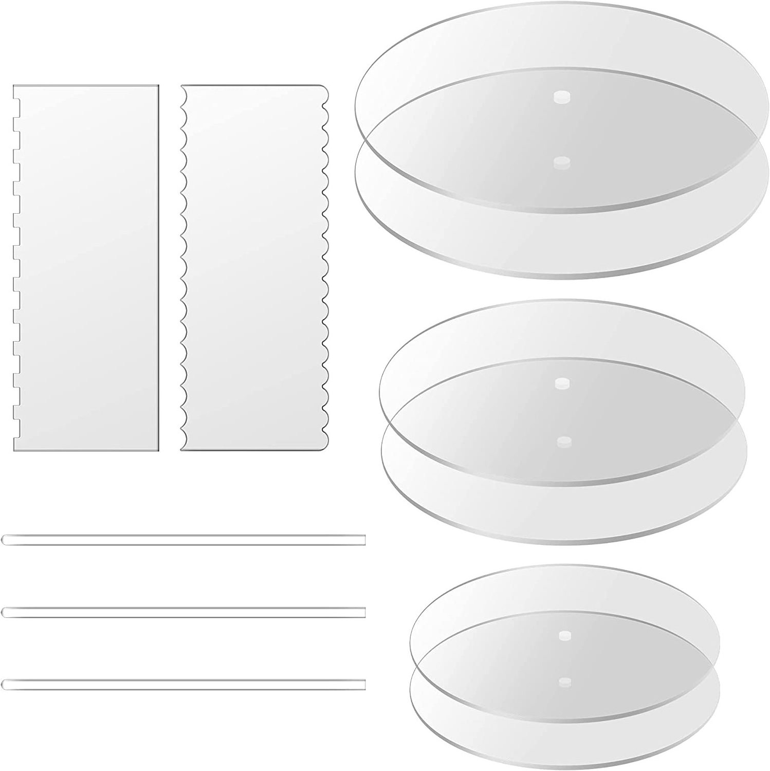 Acrylic Round Cake Pan Set Comb Scraper Positioning Rod Icing Scraper Scraper Smoother for 3 Layer Cakes