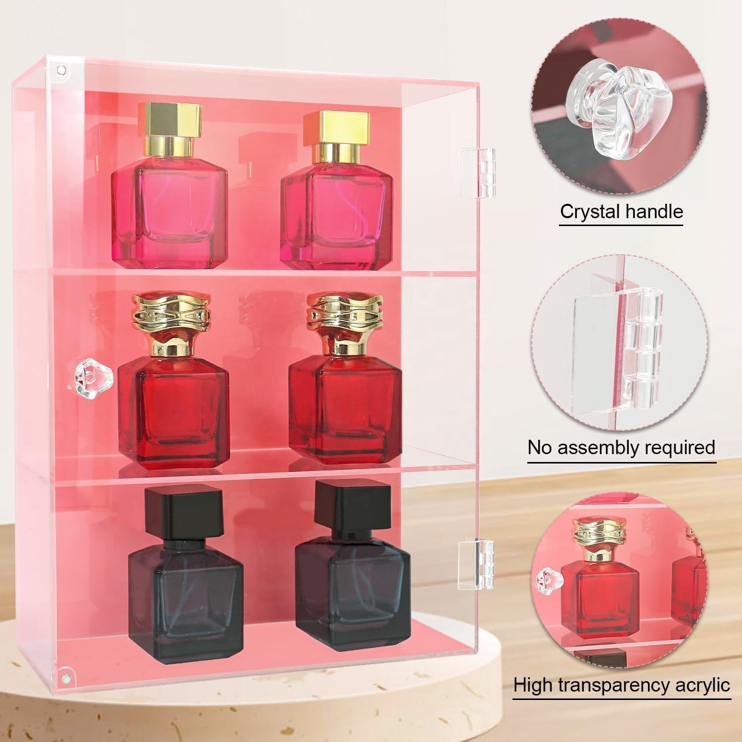 Acrylic Cosmetics Storage Cabinet Display Box Magnetic Closures Come With Acrylic Rosette Pull Solid For Lipstick Perfume Makeup