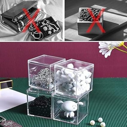 Clear Acrylic Box Plastic Square Cube, Small Plastic square cube containers with Lid Storage Box