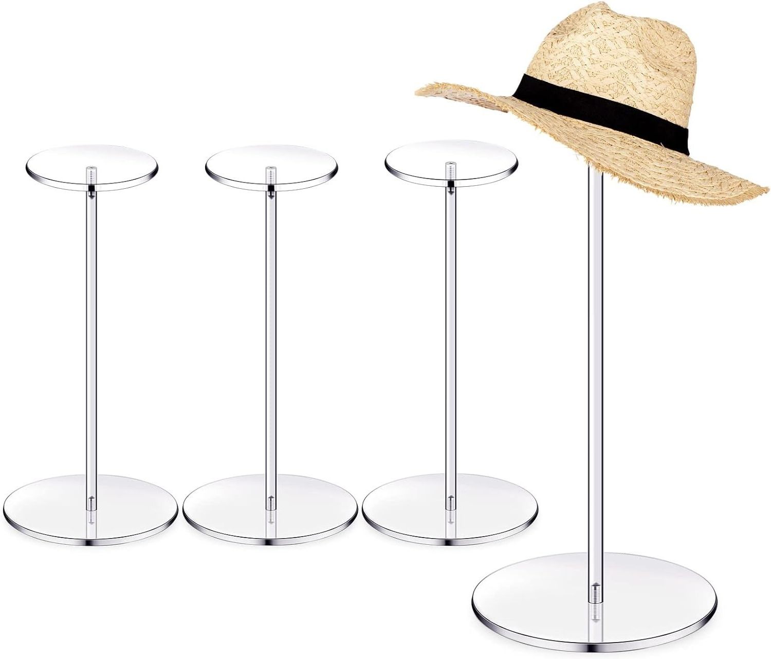 4 Sets 12 Inch round Acrylic Hat Stand Clear Pedestal Display Rack for Wig Baseball Hat Watch Jewelry-Square Risers Stand