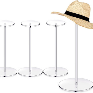 4 Sets 12 Inch round Acrylic Hat Stand Clear Pedestal Display Rack for Wig Baseball Hat Watch Jewelry-Square Risers Stand