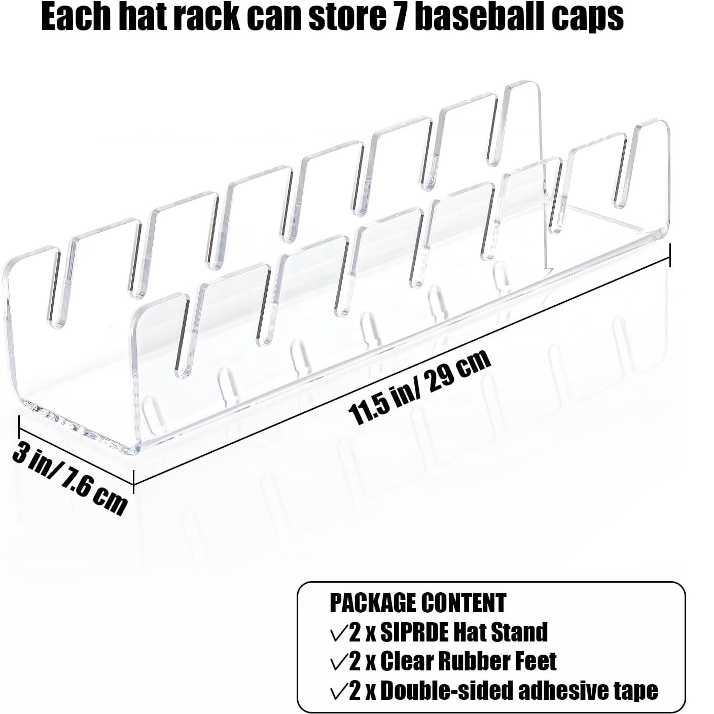 Acrylic Hat Stand for Baseball Caps Display and Organizer 2 Pack No-Install Holder for  Baseball Caps for Bedroom Closet Dresser