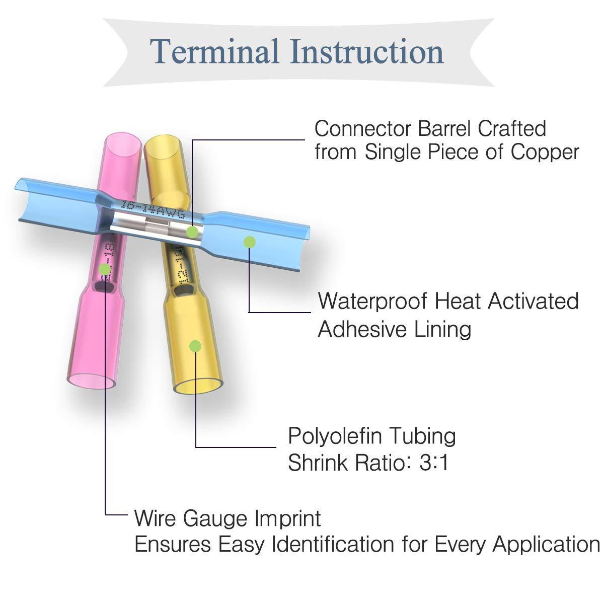 Sundimo Heat Shrink Terminal Wire Connector PE Butt Connector Insulated Automotive Marine Wire Terminal Grade Electrical  Crimp