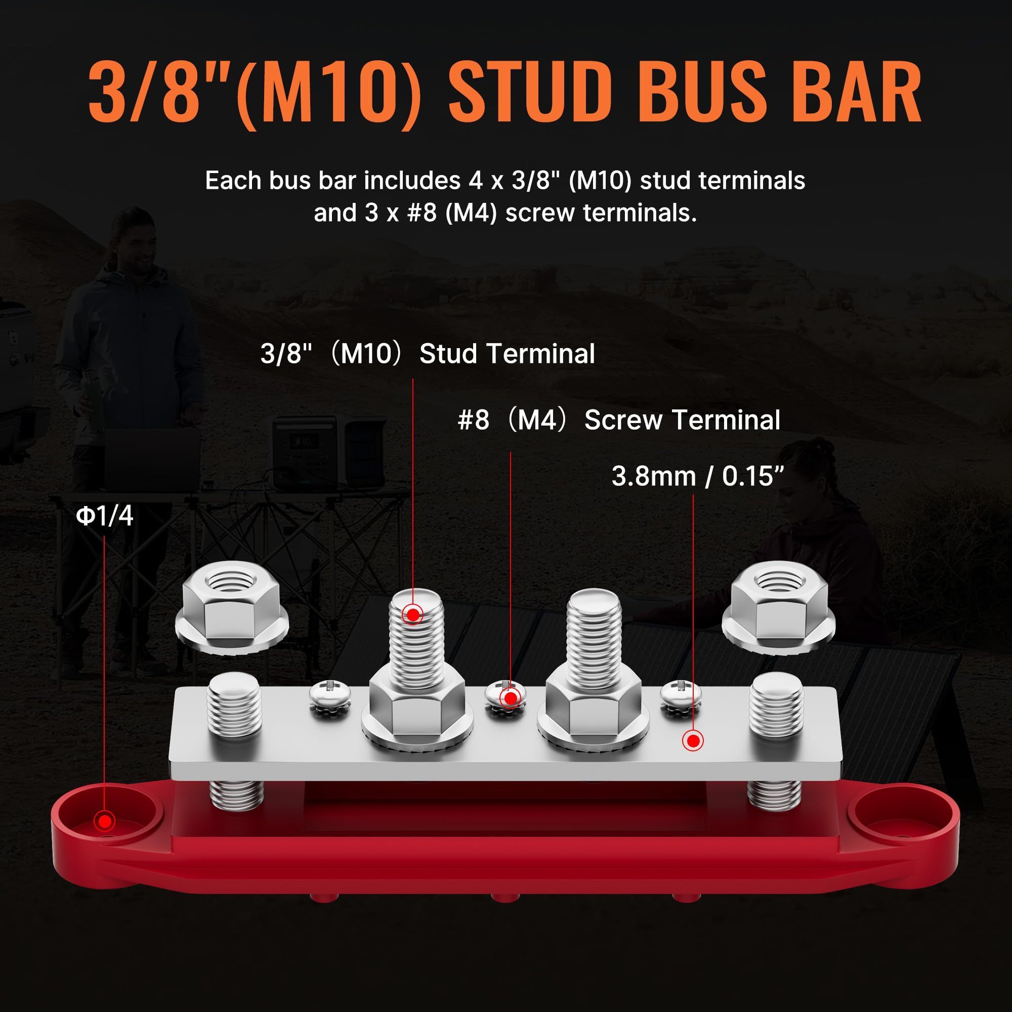 Marine Bus Bar 12V 250A Power Distribution Block 4 Posts Junction Block, Automotive Copper Battery Terminal Block with Cover