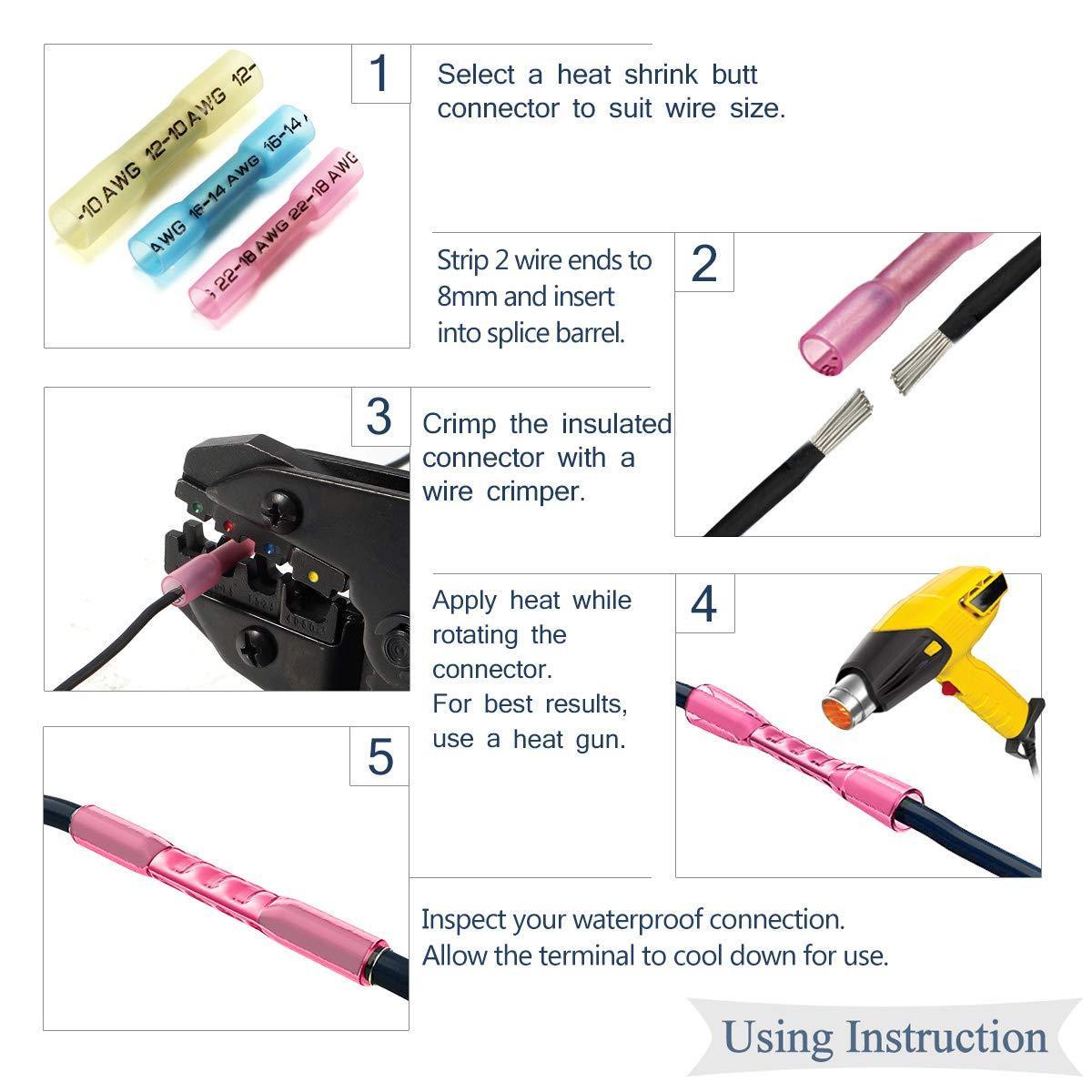 Sundimo Heat Shrink Terminal Wire Connector PE Butt Connector Insulated Automotive Marine Wire Terminal Grade Electrical  Crimp