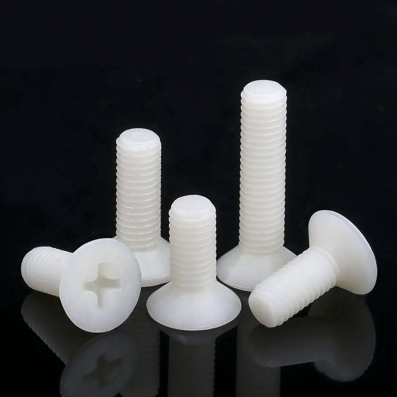 In stock high quality black/white cross recessed countersunk head PA66 polyamide nylon plastic screw