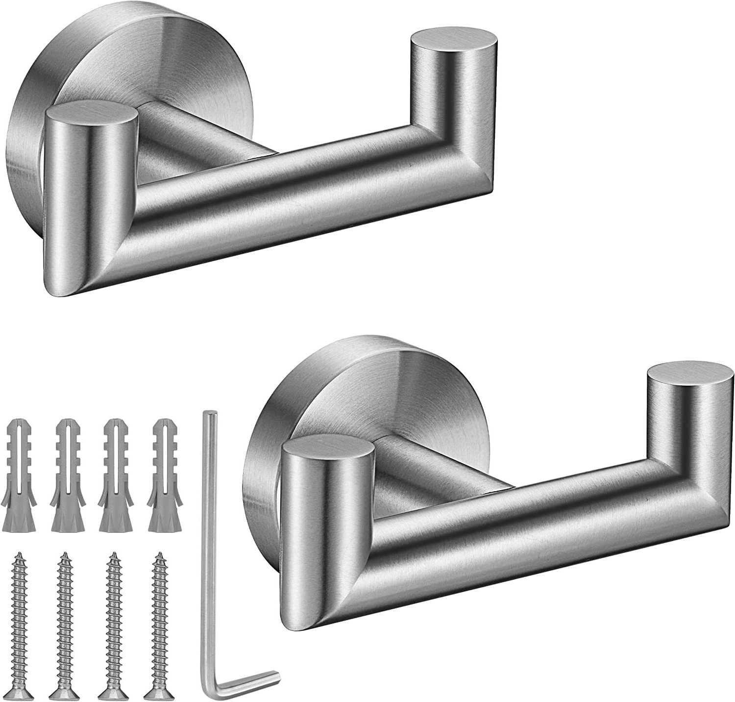 Wholesale Brushed Nickel Double Towel Hook Stainless Steel Coat Hook for Kitchen Bathroom