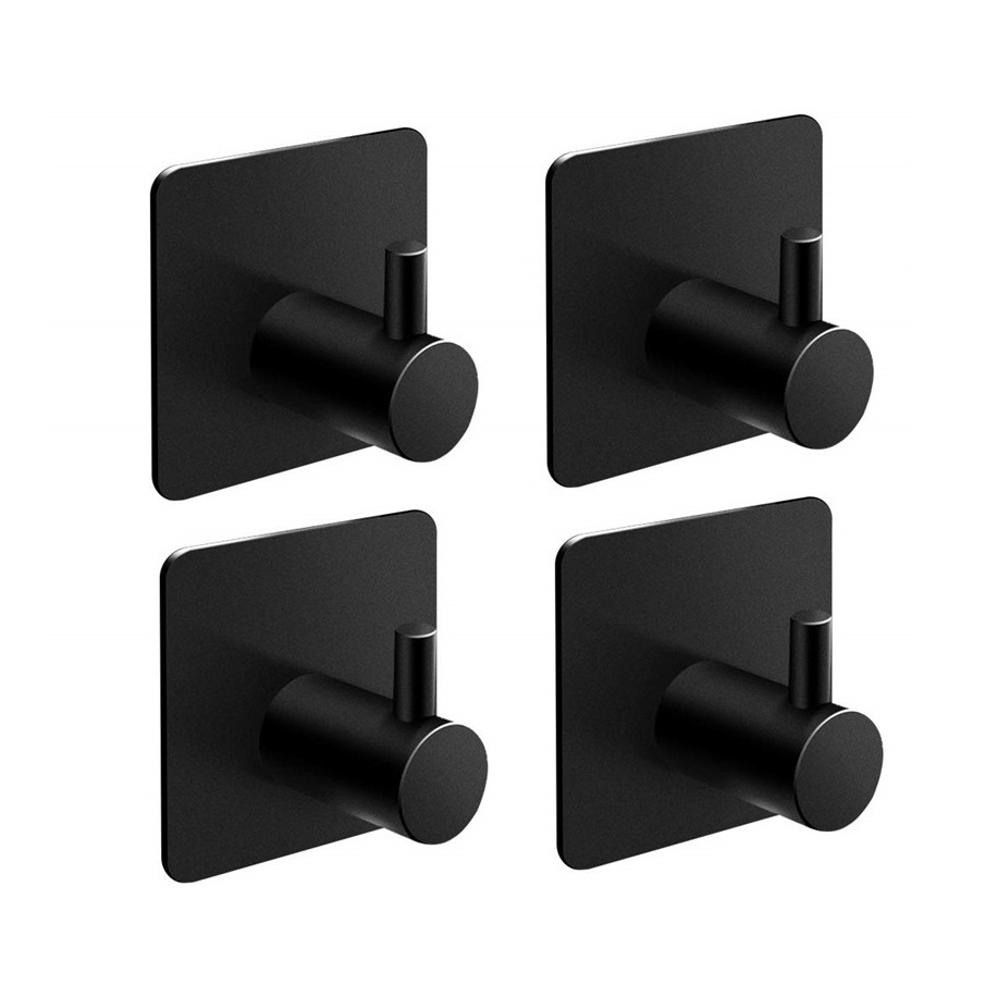 SANDOU Matte Black Towel Hook Stainless Steel Self Adhesive Towel Coat Hook for Bathroom Kitchen