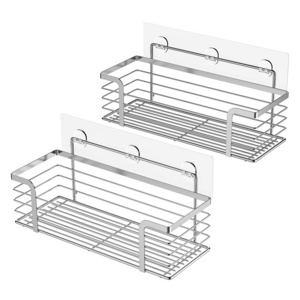 Wholesale Adhesive Shower Caddy Basket Shelf with 4 Hooks Organizer Storage Rack Bathroom Shelves