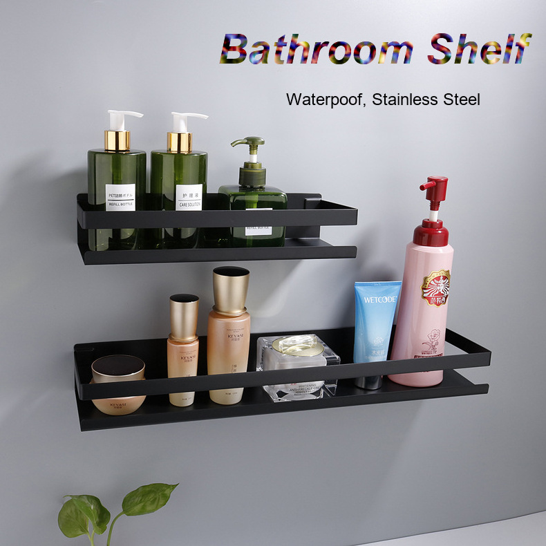 Black Storage Shelf Wall Mounted Stainless Steel Bathroom Rack Shower Caddy