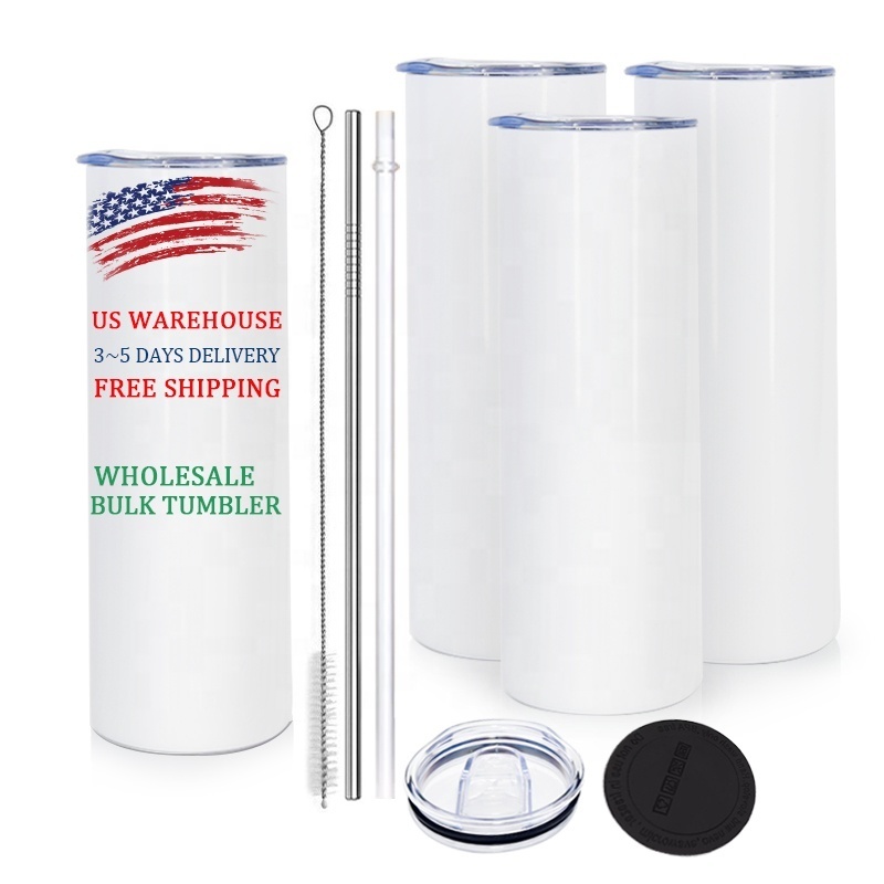 USA 2 Days delivery 20 oz Stainless Steel Double Wall Insulated Straight Skinny Sublimation Blank Tumbler with Straw