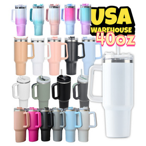 USA WAREHOUSE Double Walled Stainless Steel Travel Mug 40oz Tumbler With Handle Sublimation Blanks Cup Quencher Tumbler