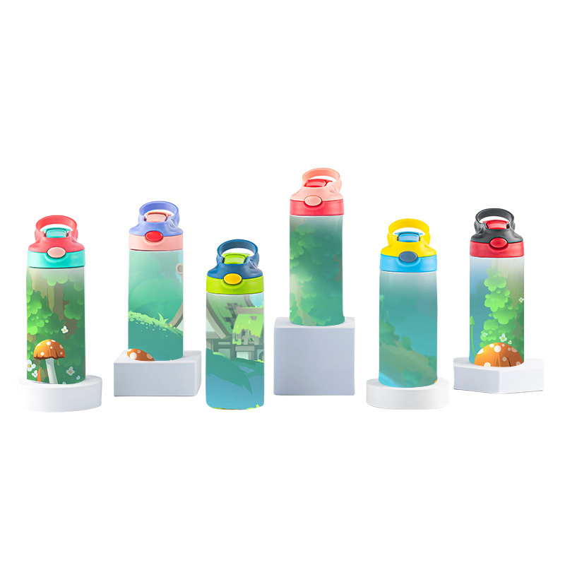 US WAREHOUSE 12 oz Double Insulated Stainless Steel Kids Flip Top Tumbler straight Blank Child Sublimation Sippy Water Bottle