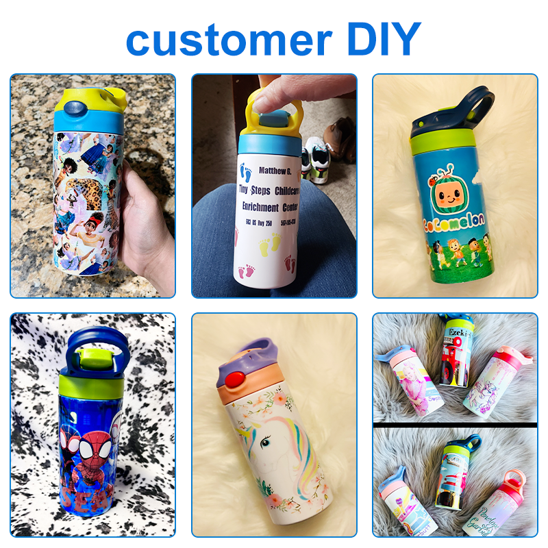 US WAREHOUSE 12 oz Double Insulated Stainless Steel Kids Flip Top Tumbler straight Blank Child Sublimation Sippy Water Bottle