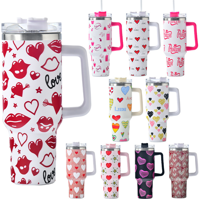 Valentine's Day gifts NEW ARRIVALS Double Walled Stainless Steel Travel Mug 40oz Tumbler With Handle Sublimation Blanks Cup Que