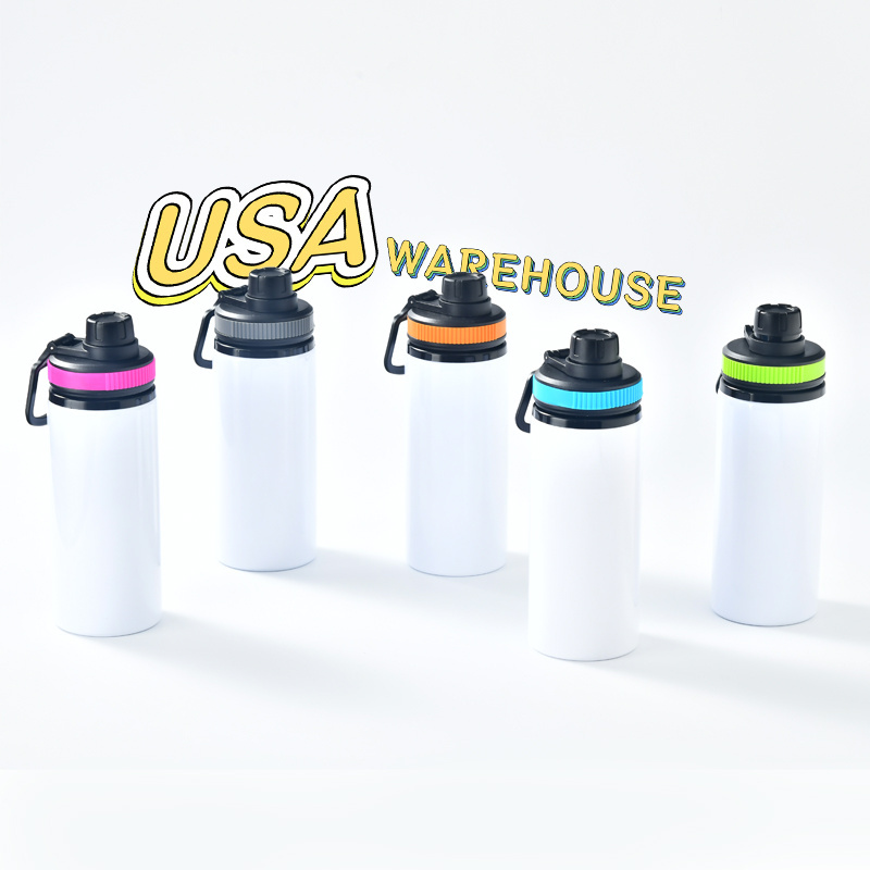 USAwarehouse 20oz White blank Aluminum Color Lid Sublimation Water bottle