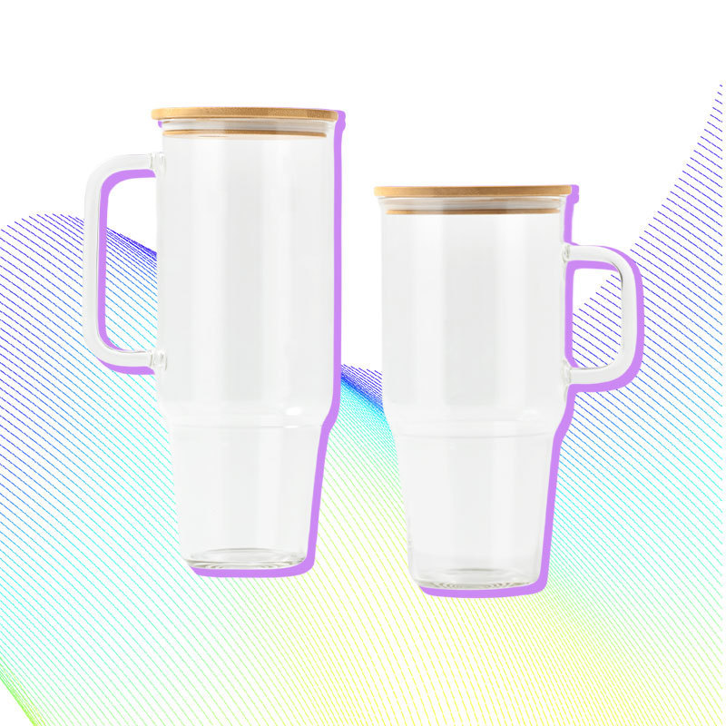 USA Warehouse 32oz 40oz glass cup sublimation clear frosted glass tumbler with handle  sublimation portable glass beer cup