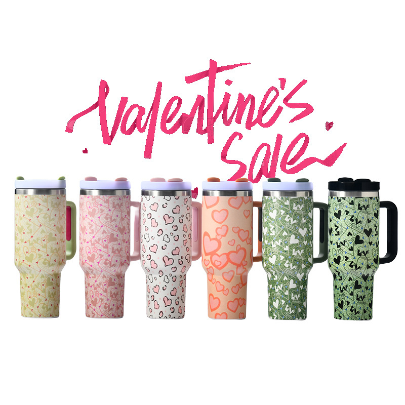 Valentine's Day gifts NEW ARRIVALS Double Walled Stainless Steel Travel Mug 40oz Tumbler With Handle Sublimation Blanks Cup Que