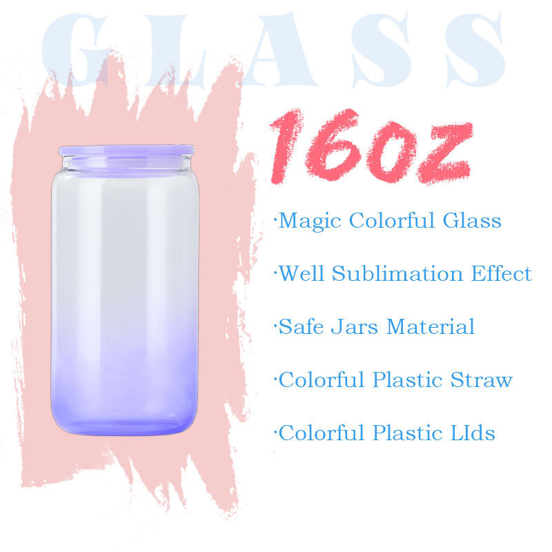 US Warehouse Gradient Jelly Candy 16oz Glass Jar Borosilicate Clear Glass Cups Tumbler Sublimation Soda Beer Glass Can With lid