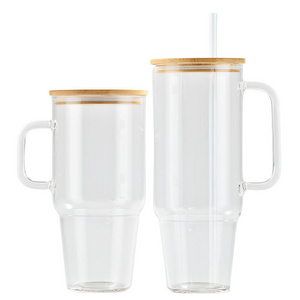 USA Warehouse 32oz 40oz glass cup sublimation clear frosted glass tumbler with handle  sublimation portable glass beer cup