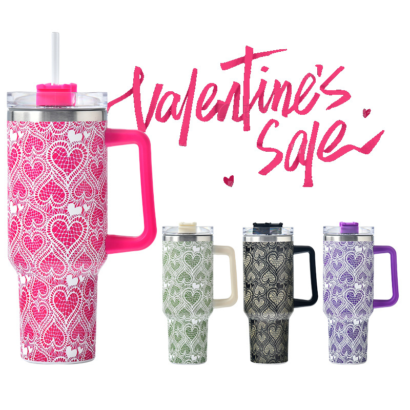 Valentine's Day gifts NEW ARRIVALS Double Walled Stainless Steel Travel Mug 40oz Tumbler With Handle Sublimation Blanks Cup Que