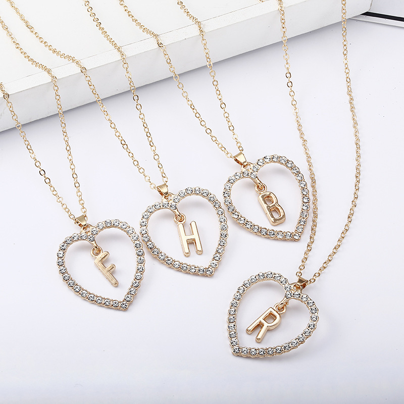 Woman Gold Cc Rhinestone Heart Jewellery Accessories Pendent Necklace Gold 26 Letter Crystal Trim Jewelry