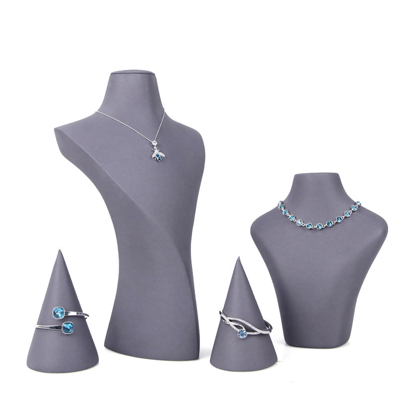 Various Sizes Pu Leather Advanced Grey Mannequin Model Jewelry Display Necklace Stand