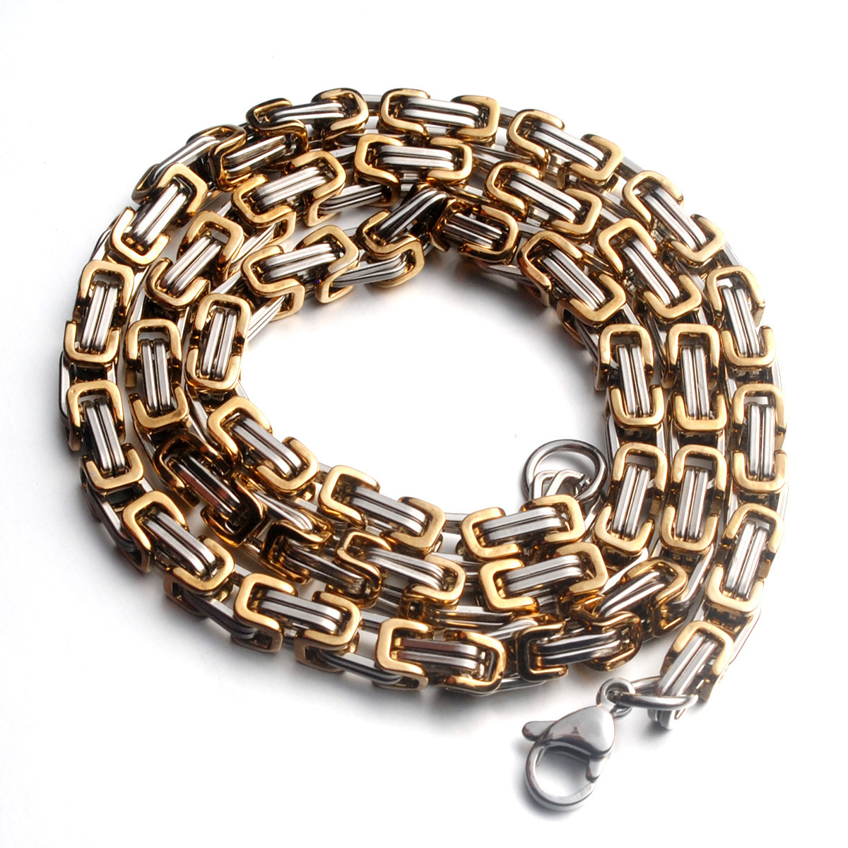 5Mm Stainless Steel Men'S Byzantine Jewelry 18K Gold Plated Silver Link Box Chain Mens Necklace