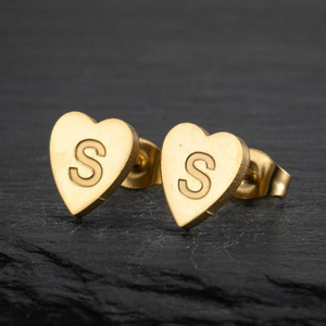 18K Gold Plated Silver Love Tiny Piercing Initial Letter Heart Diy Fashion Trendy Stud Earrings Set For Girls Women