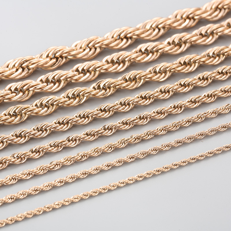 5Mm 5.5Mm Jewelry Men Solid 10K Gold Twisted Rope Chain Gold 14K Necklace Rope Stringless Steel