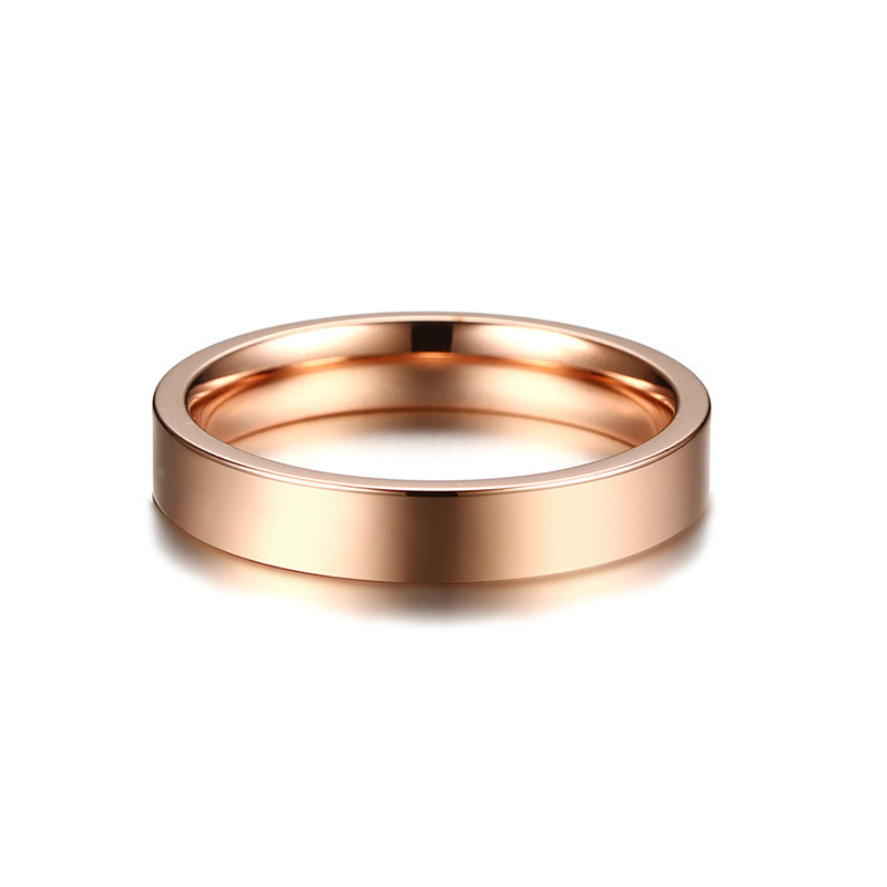 New Fashion Simple Design 4Mm Smooth Stainless Steel Couple Rings 18K Gold Plated Ring Women Wedding Jewelry