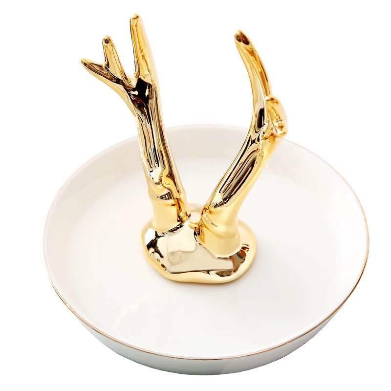 Golden Rabbit Flamingo Cactus Ceramic Unicorn Jewelry Box Tray Display White Ceramic Ring Holder Dish Plates Jewelry Display