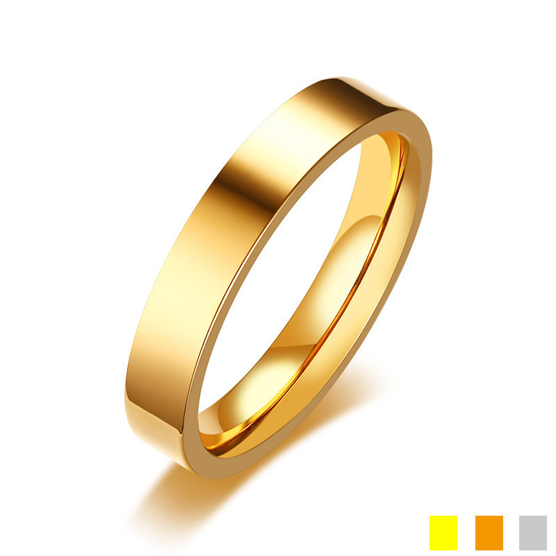 New Fashion Simple Design 4Mm Smooth Stainless Steel Couple Rings 18K Gold Plated Ring Women Wedding Jewelry