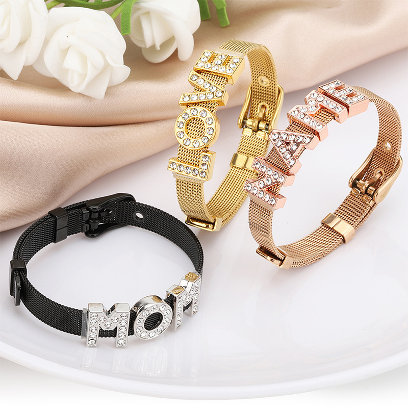 Personalized Custom Made Adjustable Charms Gold Plated Stainless Steel Charm Slide For Diy Bracelets Bangles