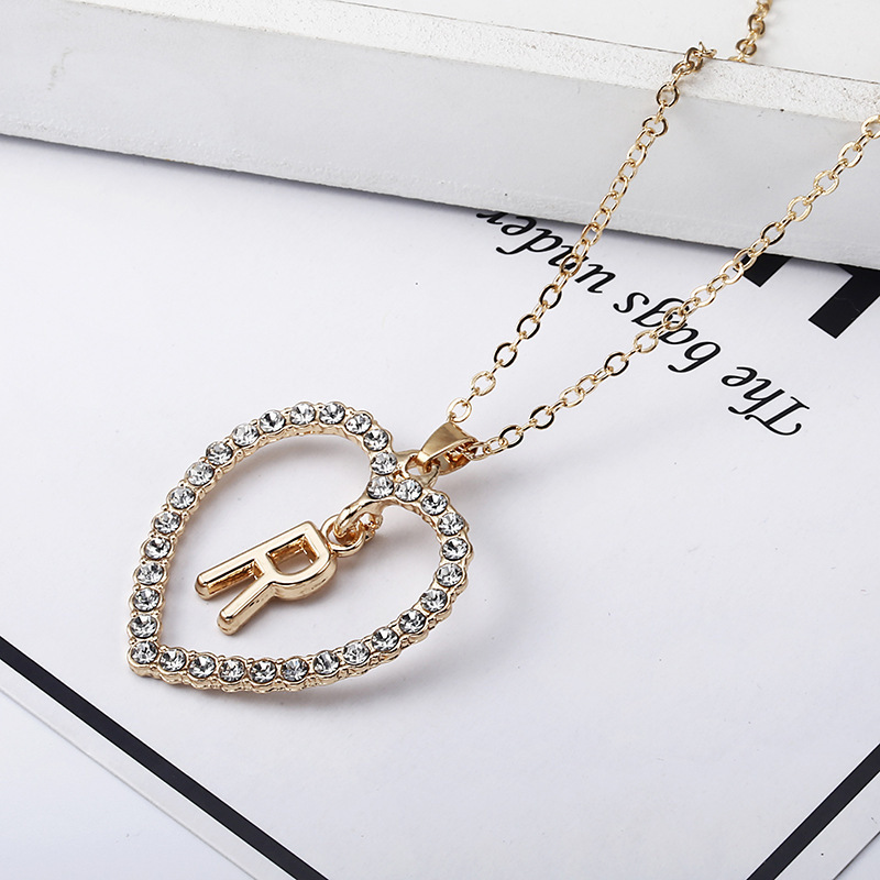 Woman Gold Cc Rhinestone Heart Jewellery Accessories Pendent Necklace Gold 26 Letter Crystal Trim Jewelry