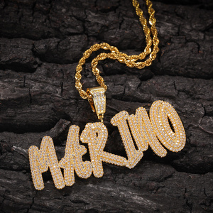 Personalized Hiphop Necklace Chain Geometric Engraved Custom Bling Name Ice Out Jewelry Pendant Silver Chain Necklaces