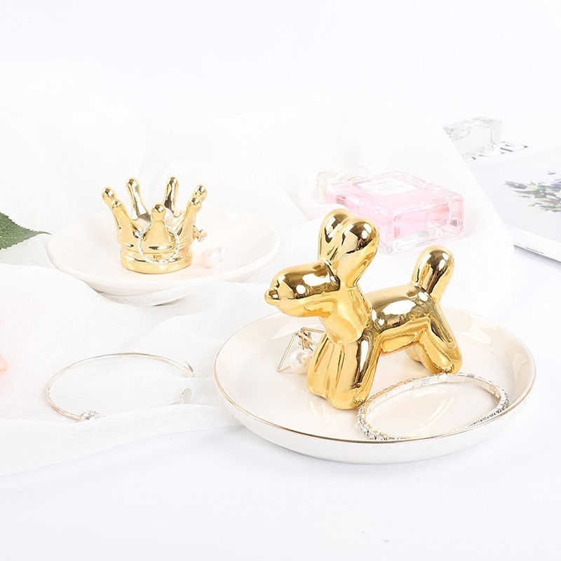 Customized Golden Cactus Rabbit Ceramic Trinket Jewelry Organizer Tray Tree Storage Box Enamel Unique Jewelry Packaging Display