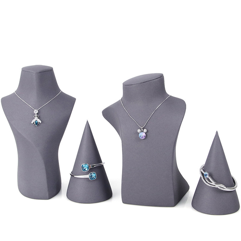 Various Sizes Pu Leather Advanced Grey Mannequin Model Jewelry Display Necklace Stand