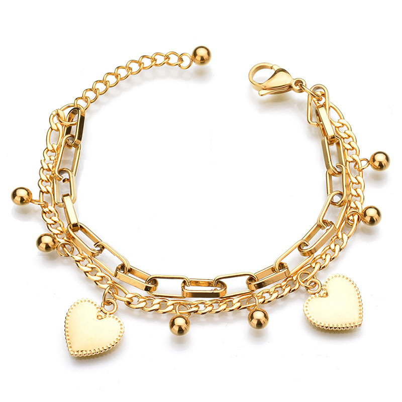 Engravable Xp Jewelry Woven Boho Steel Heart Charm Link Chain Women Bracelets Plated Fashion Coin Real Bangle Bracelet Gold