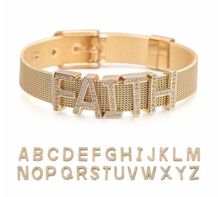 Personalized Custom Made Adjustable Charms Gold Plated Stainless Steel Charm Slide For Diy Bracelets Bangles