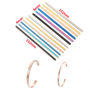 Open Stainless Steel Arm Cuffs Long Plate Single Groove Cuff Bangle Diy Message Bracelet Blanks For Women